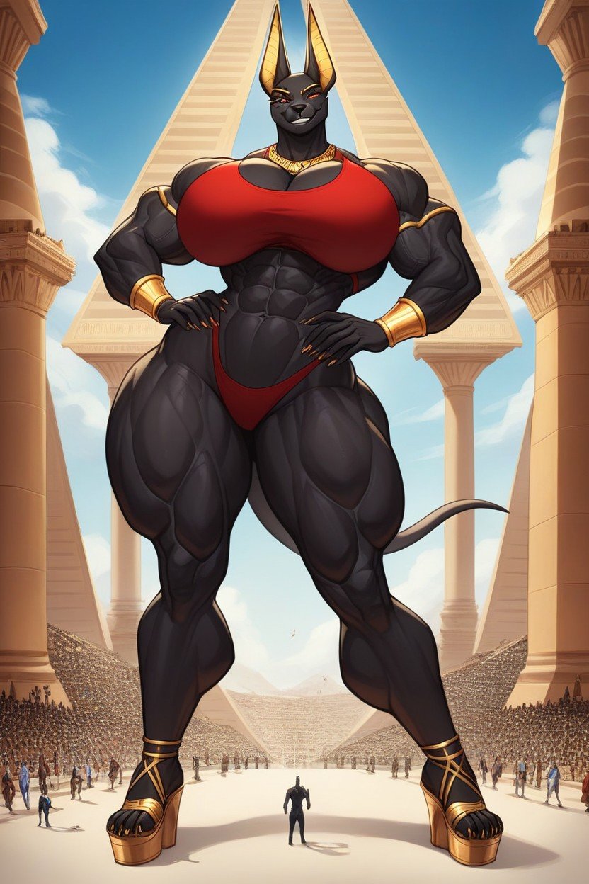 Muscular, 巨大な胸, Black FurファーリーAIポルノ