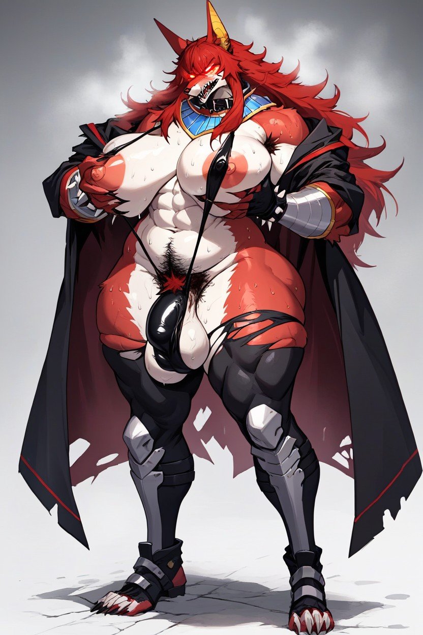 Grabbing Boobs, Armor, Dark And Red Hair Furry AI Porn