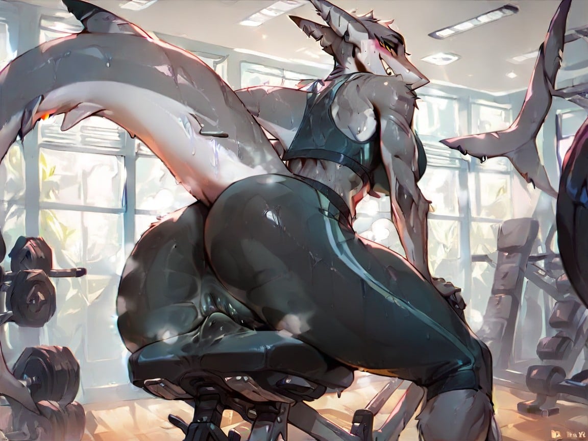 Shark Woman, Sitting On Seat, Thick Thighs AI Porn