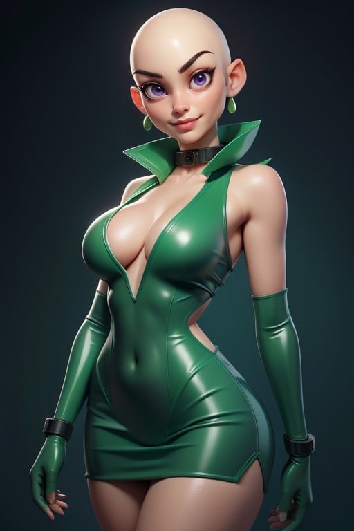 Bare Shoulders, Sexy Smug Expression, Woman With No Hair On HeadAI 포르노