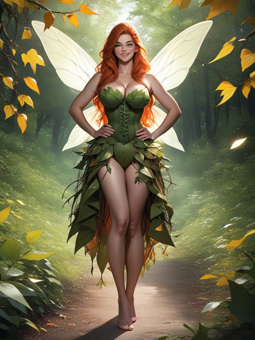 Leaf Bustier And Corset, Full Body, Leaf Skirt Pornografia de IA