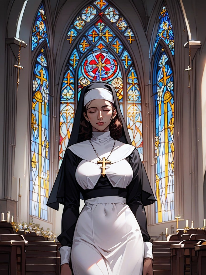 Medium Breast, Brunette, Nun AI Porn