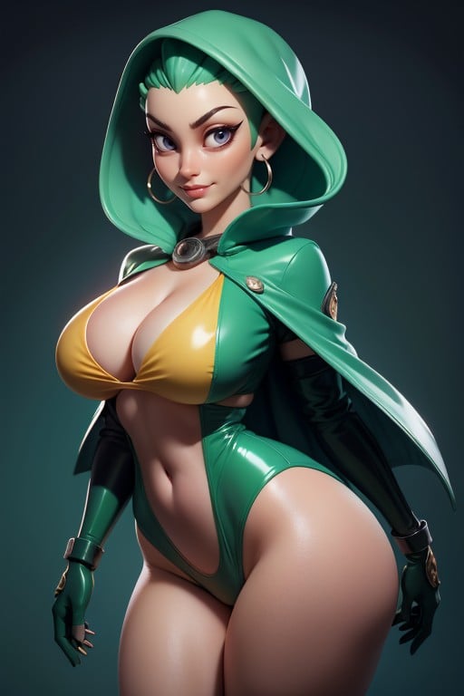 Green Swimsuit, Matching Green Cape, BikiniPorno AI