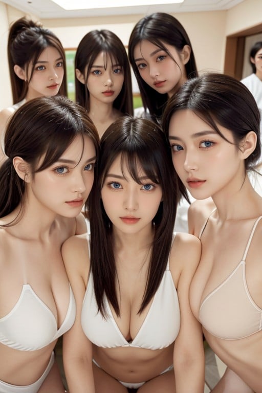 With Black Hair, Japanese, Vue De FacePorno IA