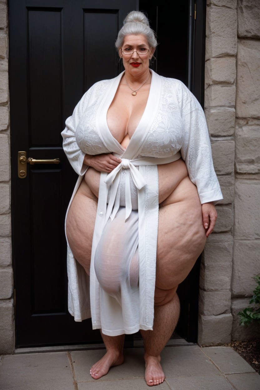 Top Down, Pale Skin, Satan Floral Robe Shemale AI Porn