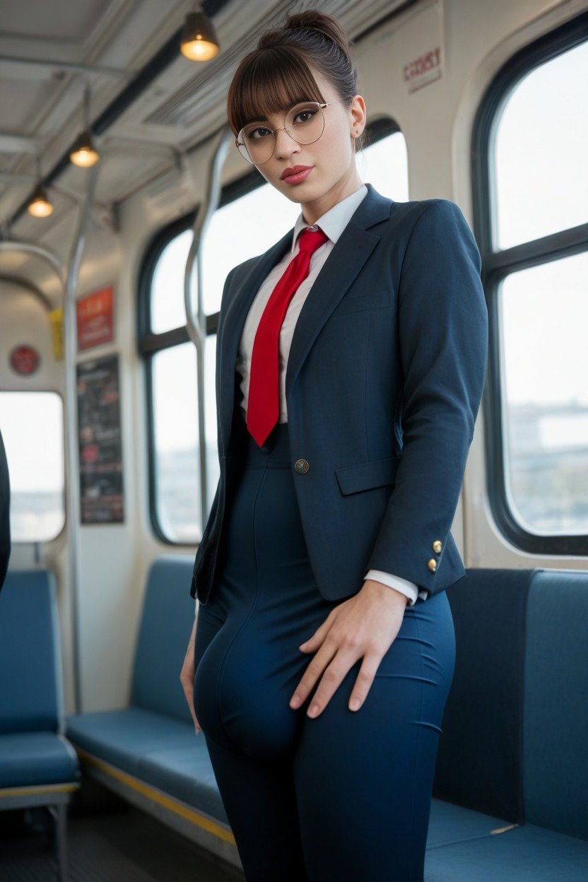 Big Eyes, Navy Business Jacket, Red TiePorno AI