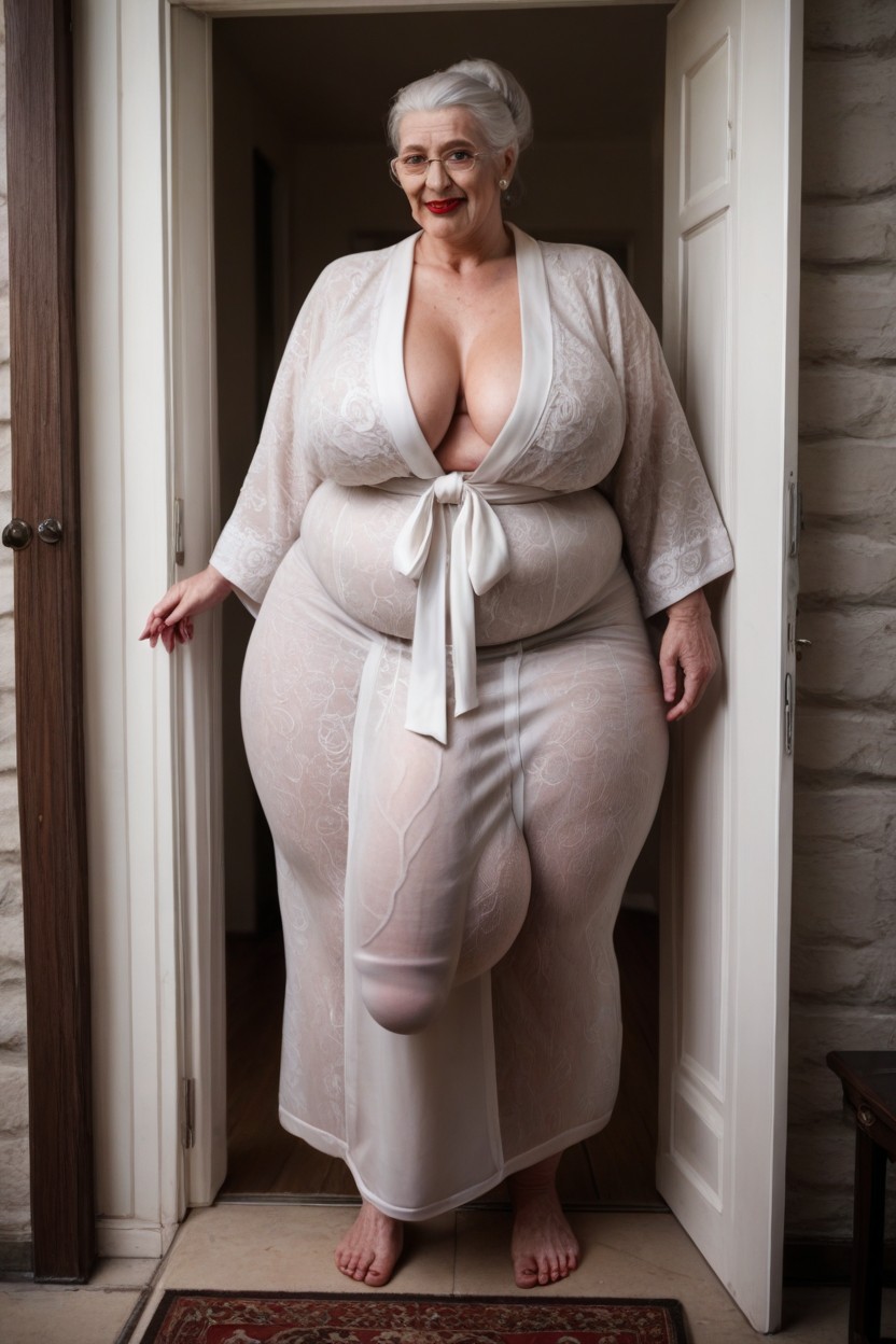 Extremely Large Ass, Satan Floral Robe, Huge Belly Shemale AI Porn