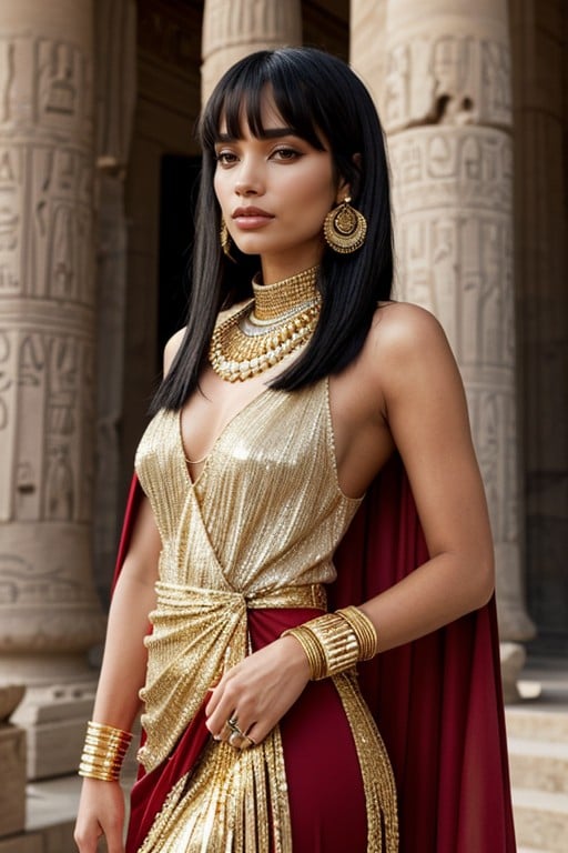 Adding Symmetry And Egyptian Charm A Large, Gold Cuff Bracelet Completes The Look, Bunda Enorme Pornografia de IA