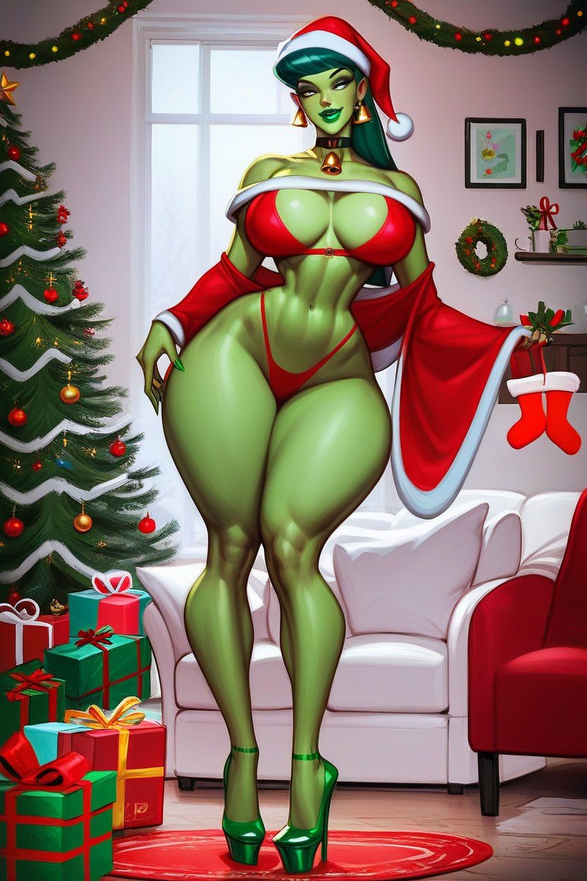 큰 엉덩이, Green Lipstick, Setting Living Room With Christmas DecorationsAI 포르노