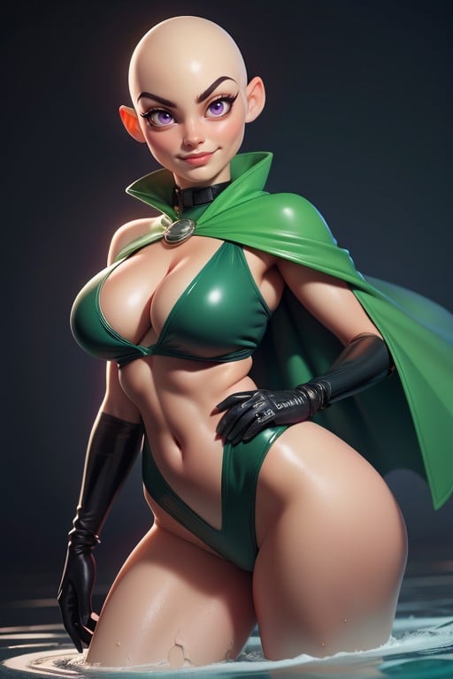 Curvy Hips, Green Gloves, Long Green CapeAI黄片