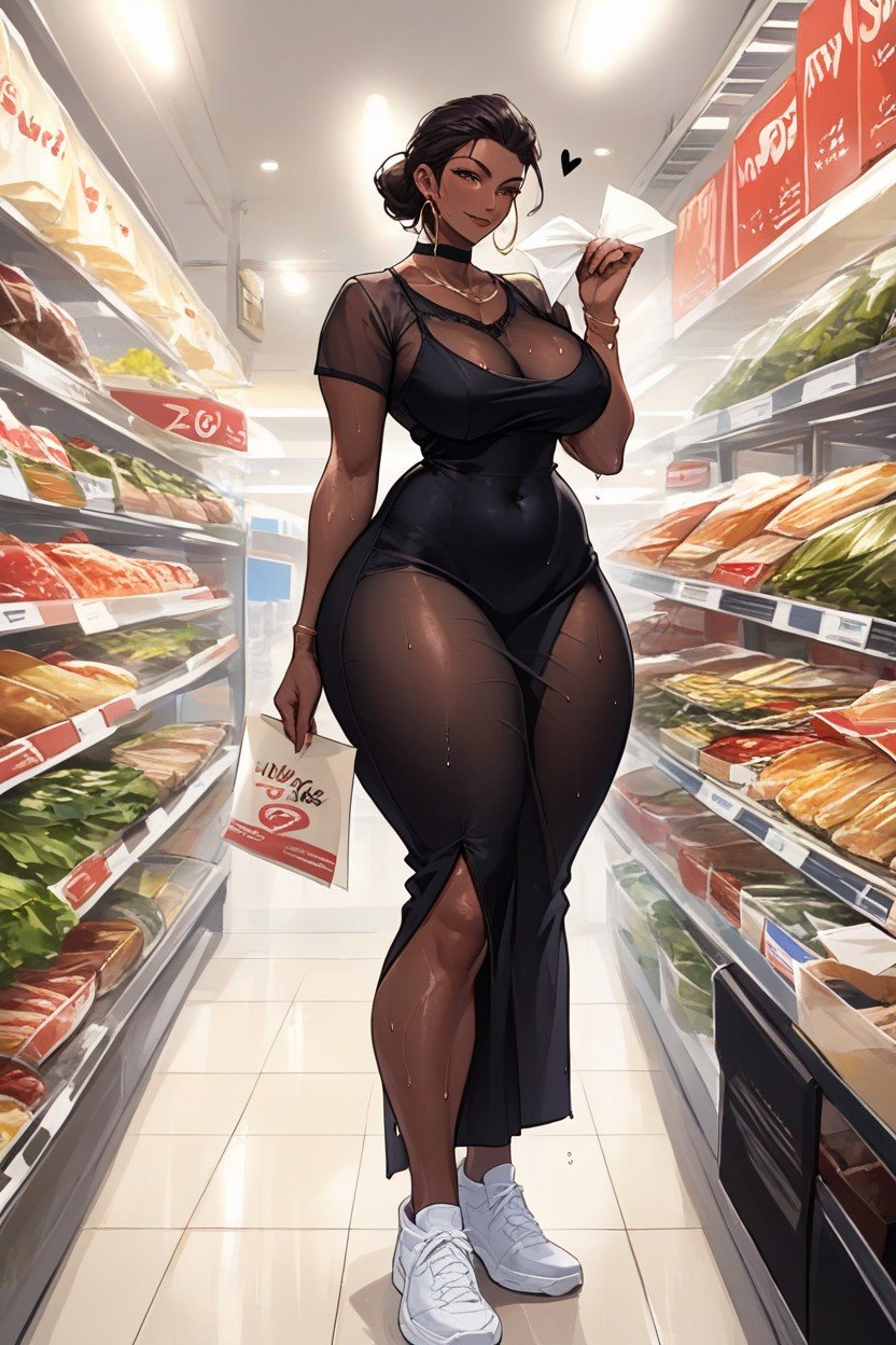 African Female, Grocery Store, Wet ClothesAI 포르노