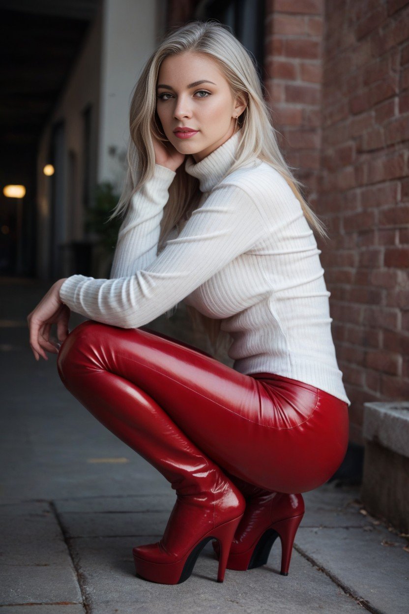 深蹲, Red Latex Pants, High Heel Platform Ankle BootsAI黄片