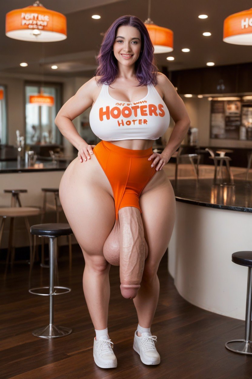 Fille De Hooters, Cheveux Violets, HeureuxPorno IA transsexuelle