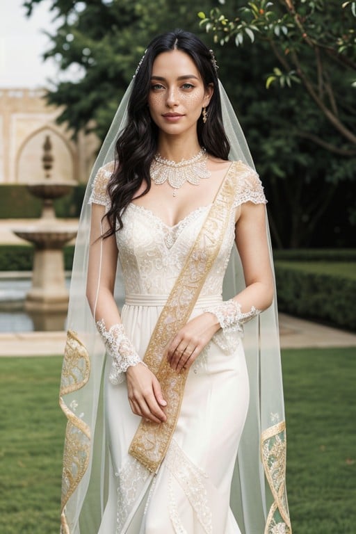 Dignified Appearance, Perfect For A Ceremonial Or Royal Setting The Setting Is Inside The Garden Of An Ancient Middle Eastern Palace, Cheveux NoirsPorno IA