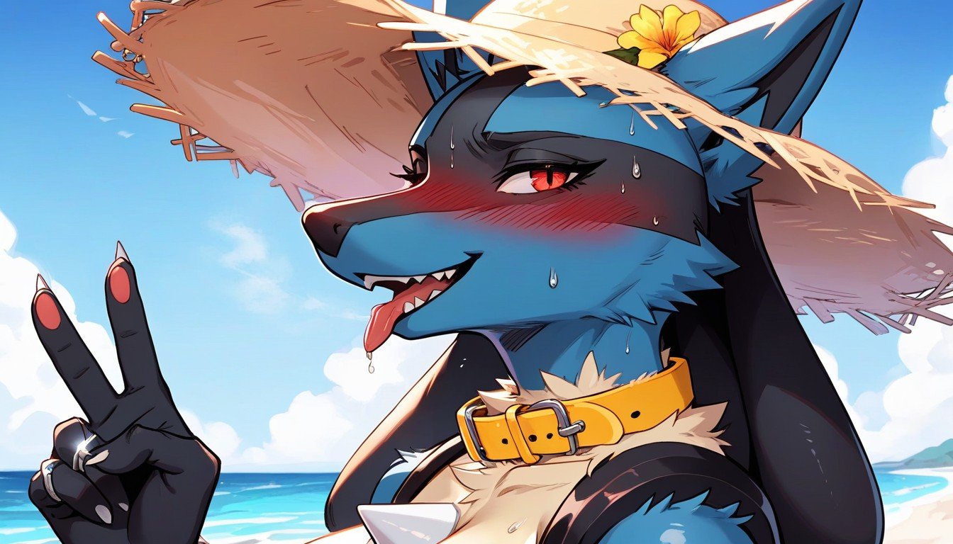 Female Lucario, Blush, Cowboy ShotsPorno AI Furry