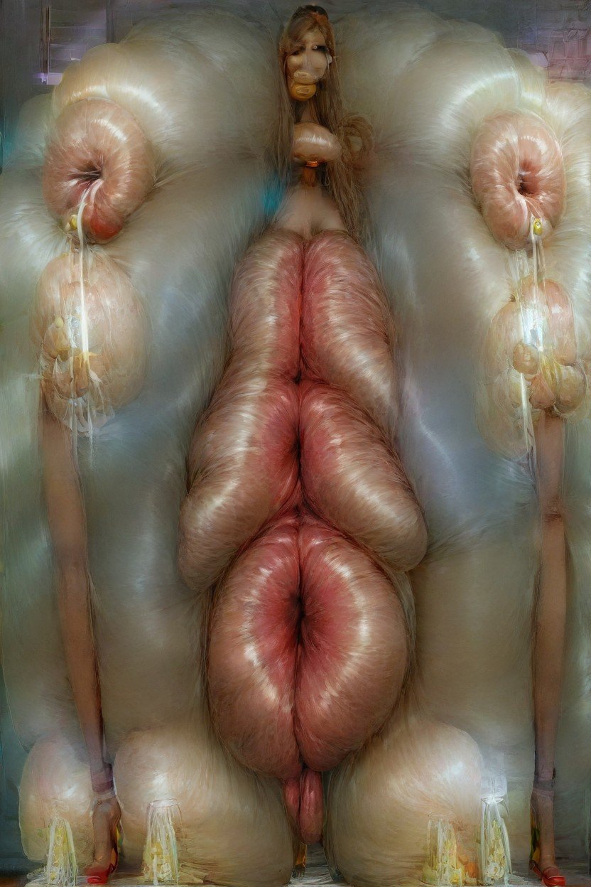 Extremely Hyper Puffy Lips, Legs, Pair Of Breasts With Super Long Thick-nipples Pornografia peluda com IA