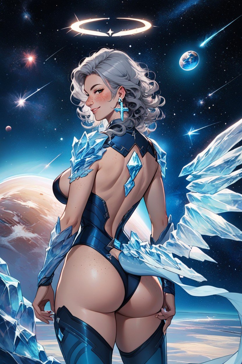 Mischievous (smiling While Blushing), Galaxy Background, Space AI Porn