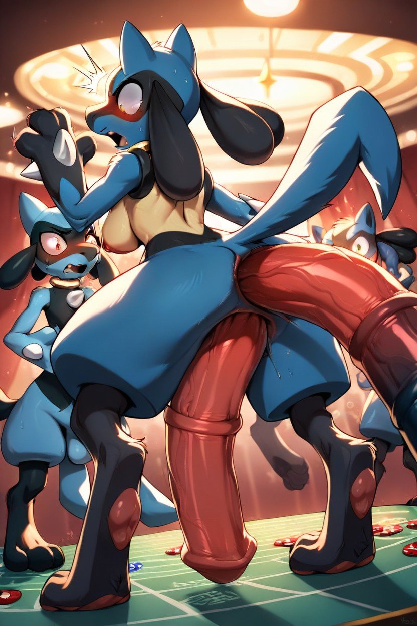 Casino, Full Body, Female Riolu Furry AI Porn