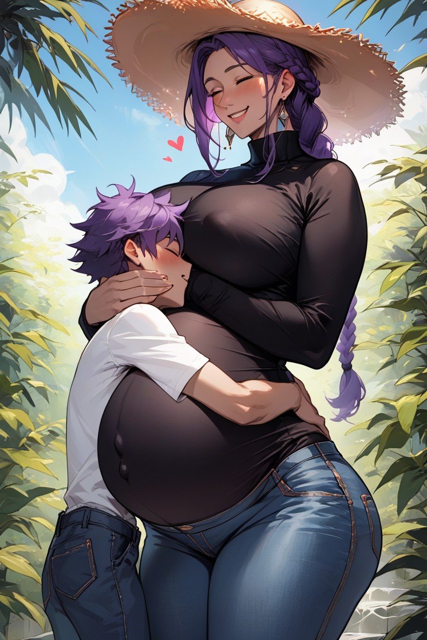 Singleeshota Hugging The Pregnant Belly, Large Straw Hat, Extremly Wide HipsKI Porno