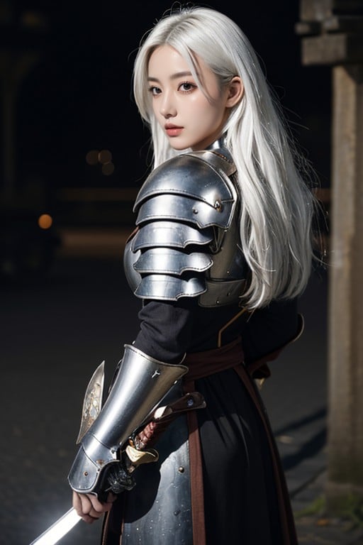 Front View, White Hair, Sword On Her Back AI Porn