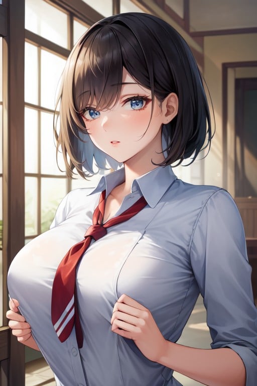 School Uniform, Rounded Breast, Very Short Hair Hentai AI Porn