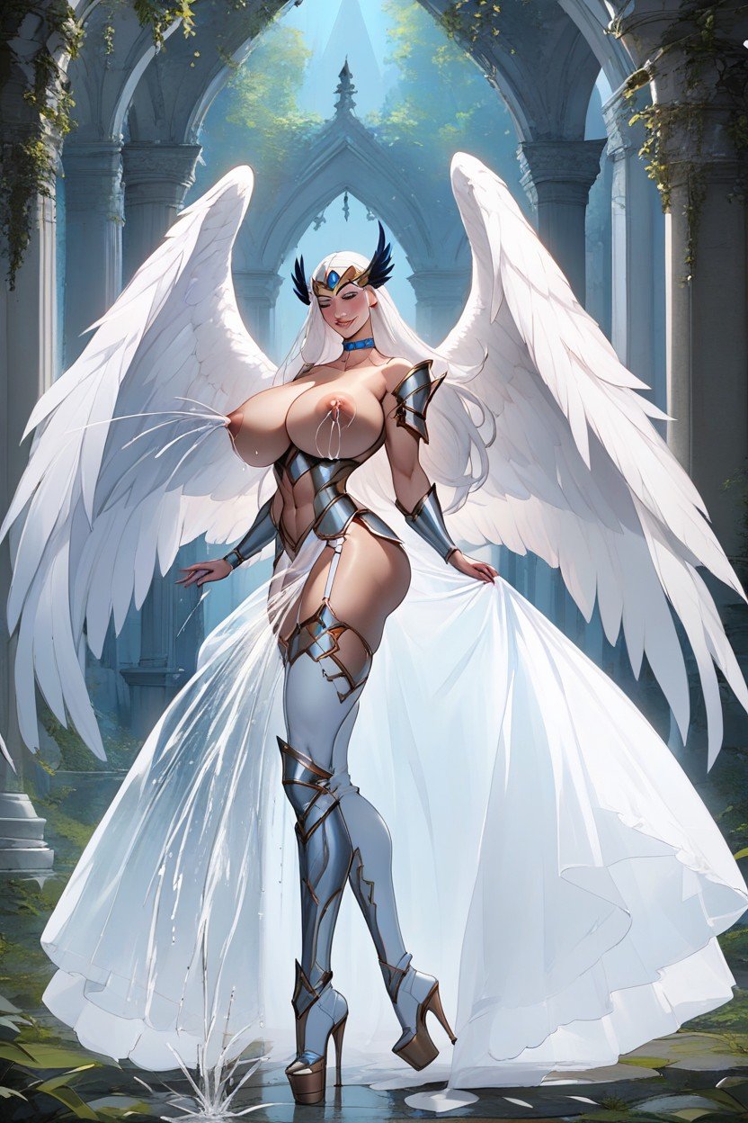 Voluptuous Body Figure, Super Long White Hair, Angel Big WingsファーリーAIポルノ