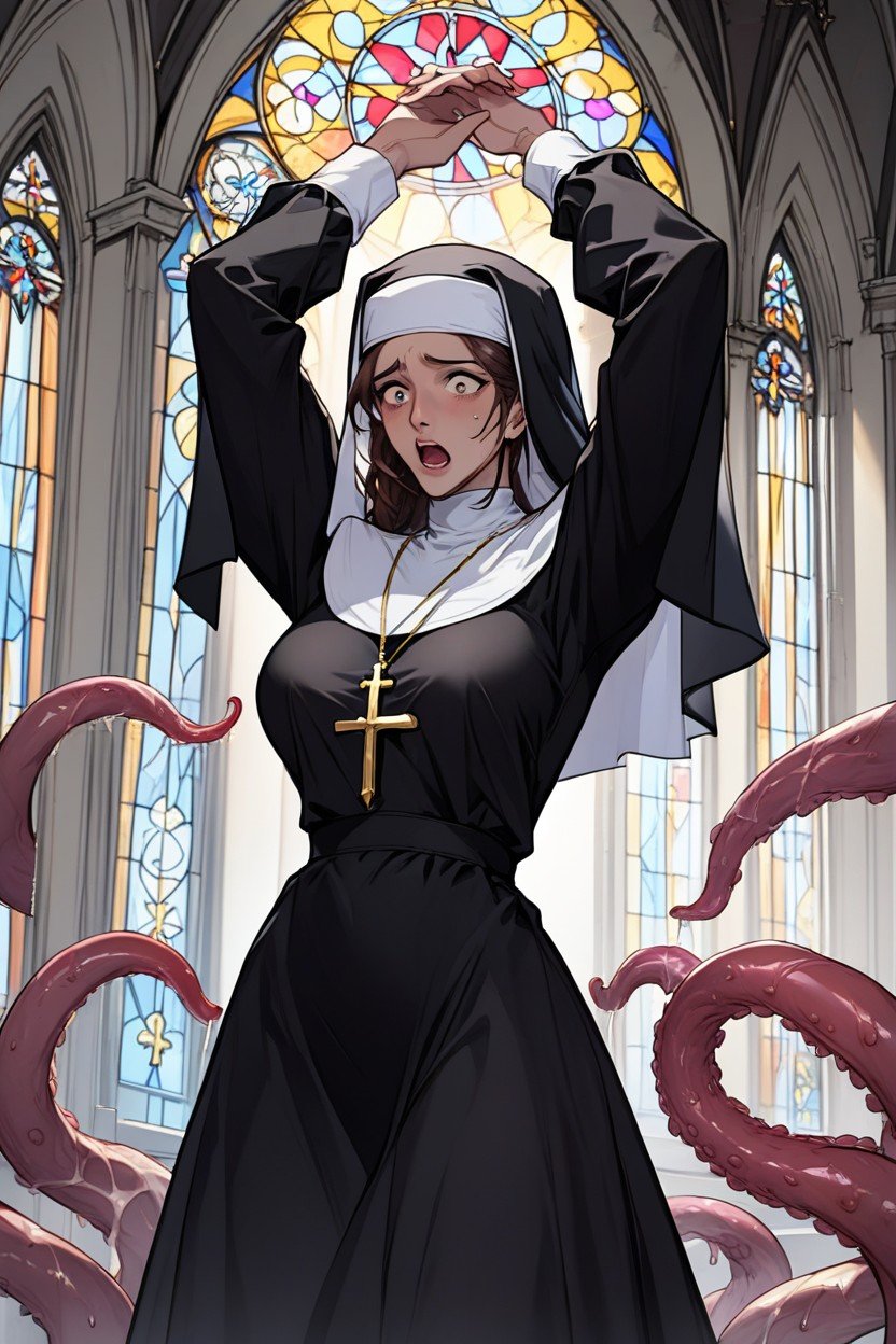 Nun, Surrounded By Tentacles, Shocked AI Porn