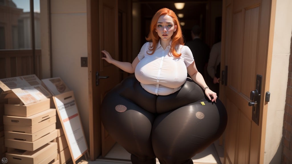 Mega Wide Hips, Hyper Fat Legs, Massive Hips Stuck In DoorwayPorno AI