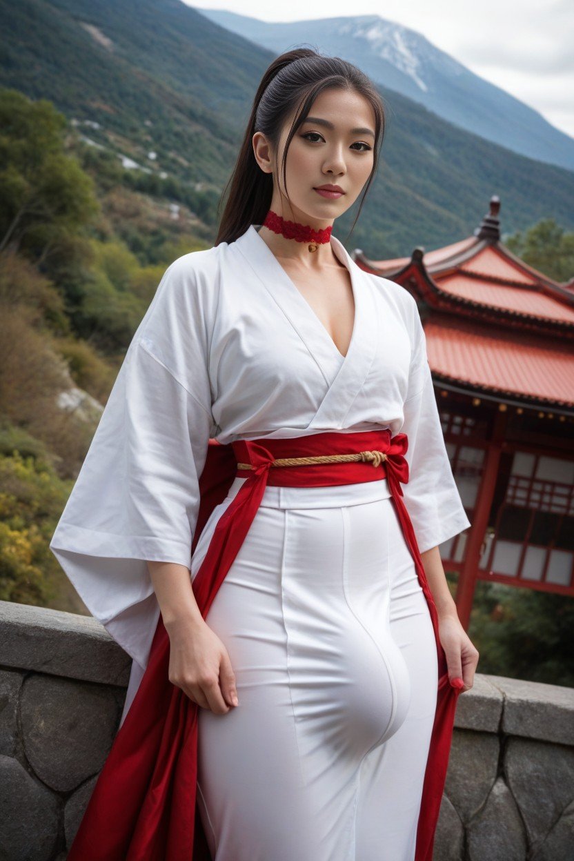 Red Silk Choker, Massive Bulge, Red And White KimonoPorno AI