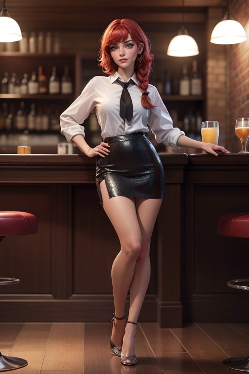 Makima At The Bar, Dyed Red Hair, High HeelsAI 포르노