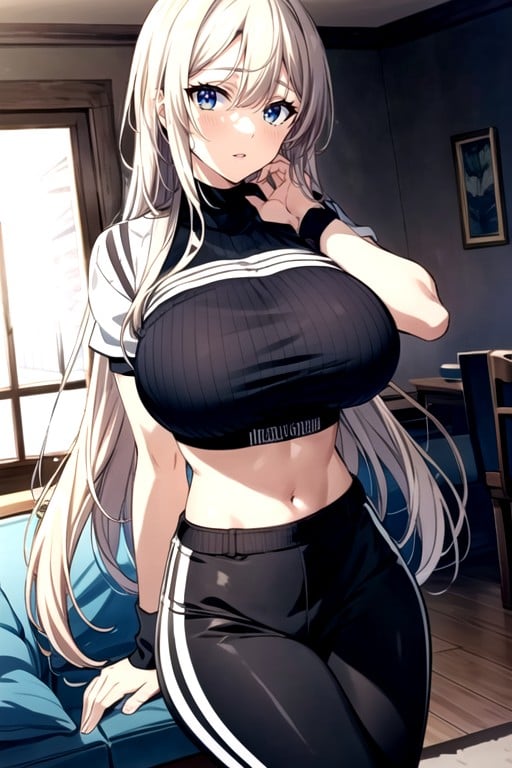 Capture D'écran (détaillé), En Forme, Extremely Waist Trainercartoonishly Waist Trainer Beltlong Blonde Braided Hairmassively Oversized Huge Fake Tits Under Her Black Turtleneck Tshirt Tucked Into Her Leggingstight Belt Stringed Up Under Her Tits Pushing Them Upextremely WaistPorno IA transsexuelle