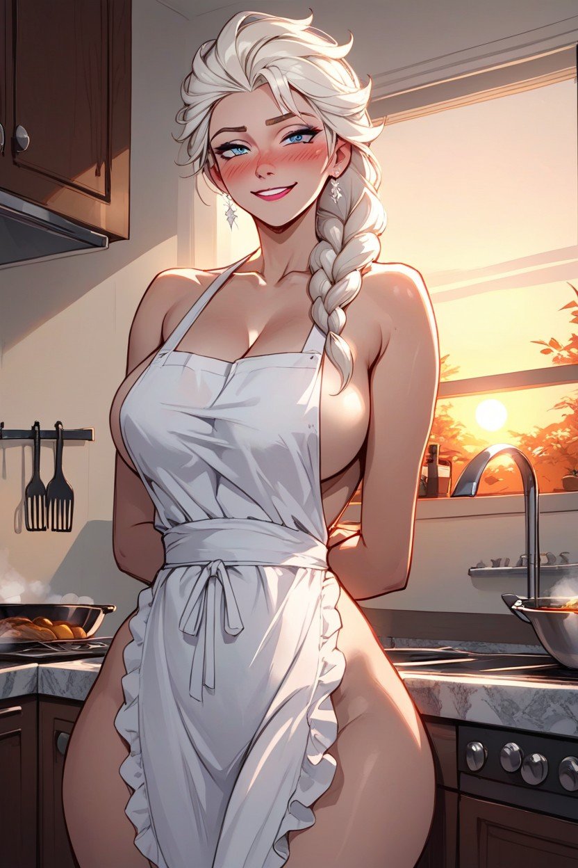 Blushing, Front View, White Apron AI Porn