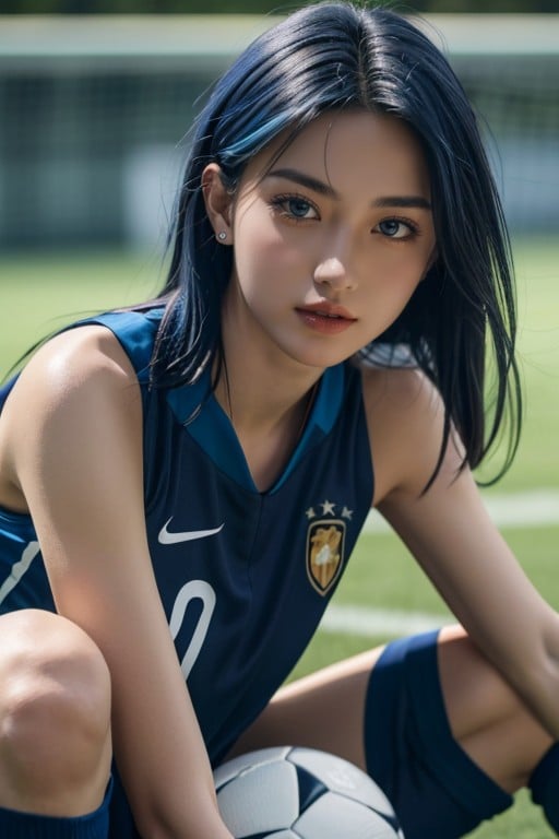 Blue Hair Spread Legs Soccer人妖AI色情