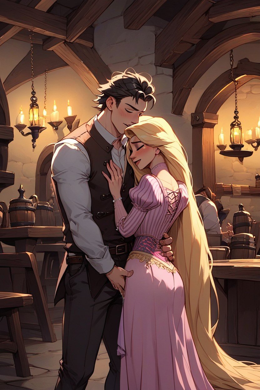 He Is Fingering Rapunzel, Rapunzel Dancing With Man, Medieval Tavern Pornografia peluda com IA