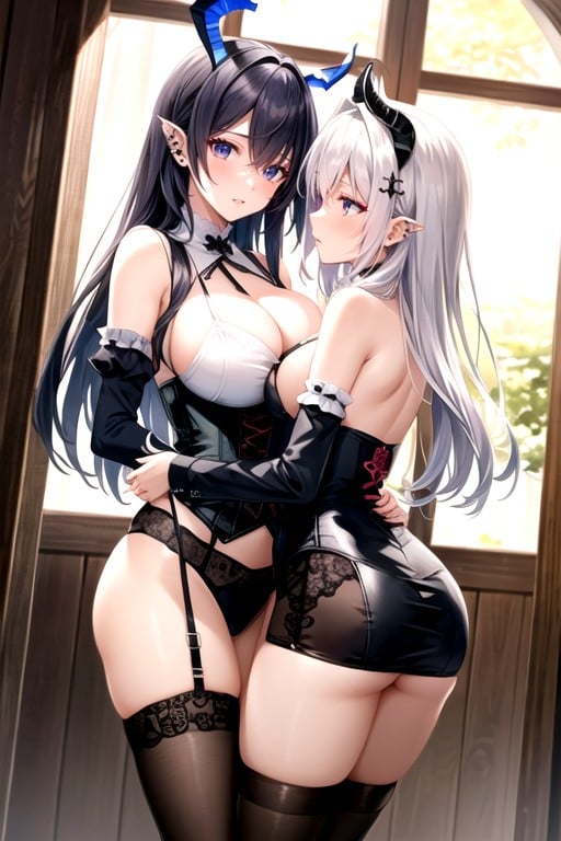 Girls Hugging, Succubus, French Maid AI Porn