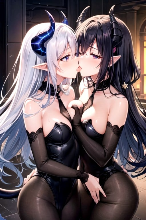 Girls Kissing, Nsfw, Succubus Hentai AI Porn