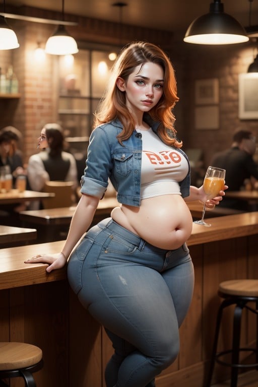 Oversized T-shirt, Belly Bulge, Blue Jeans AI Porn