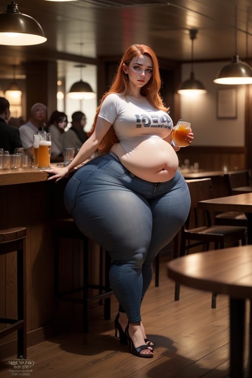 Ultra Wide Hips, Olhos Verdes, Immobile Fat Woman Pornografia de IA