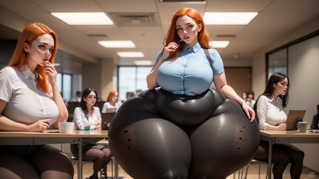 Mega Wide Hips, Eating Donuts In Office, Gaining Weight AI Porn