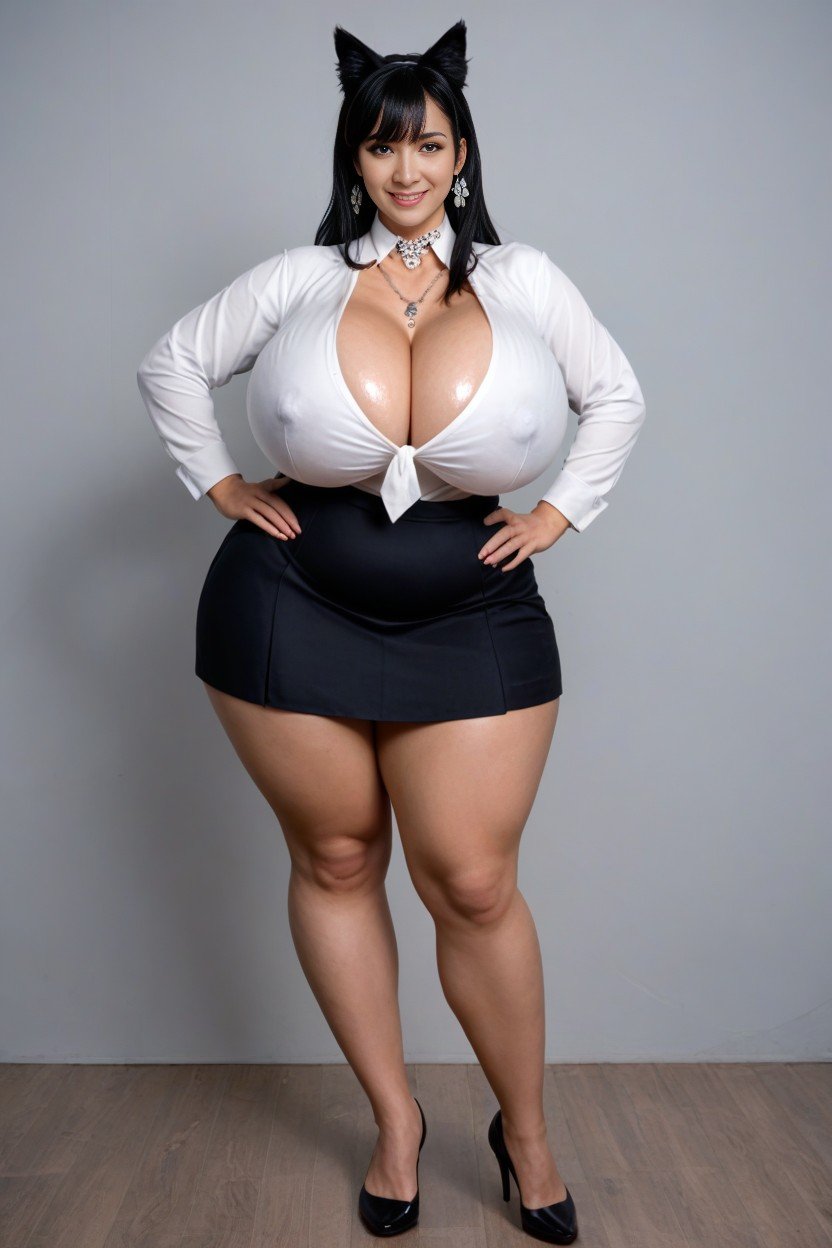 Curvy Body Type, Front View Angle, Gigantic Saggy Breasts AI Porn