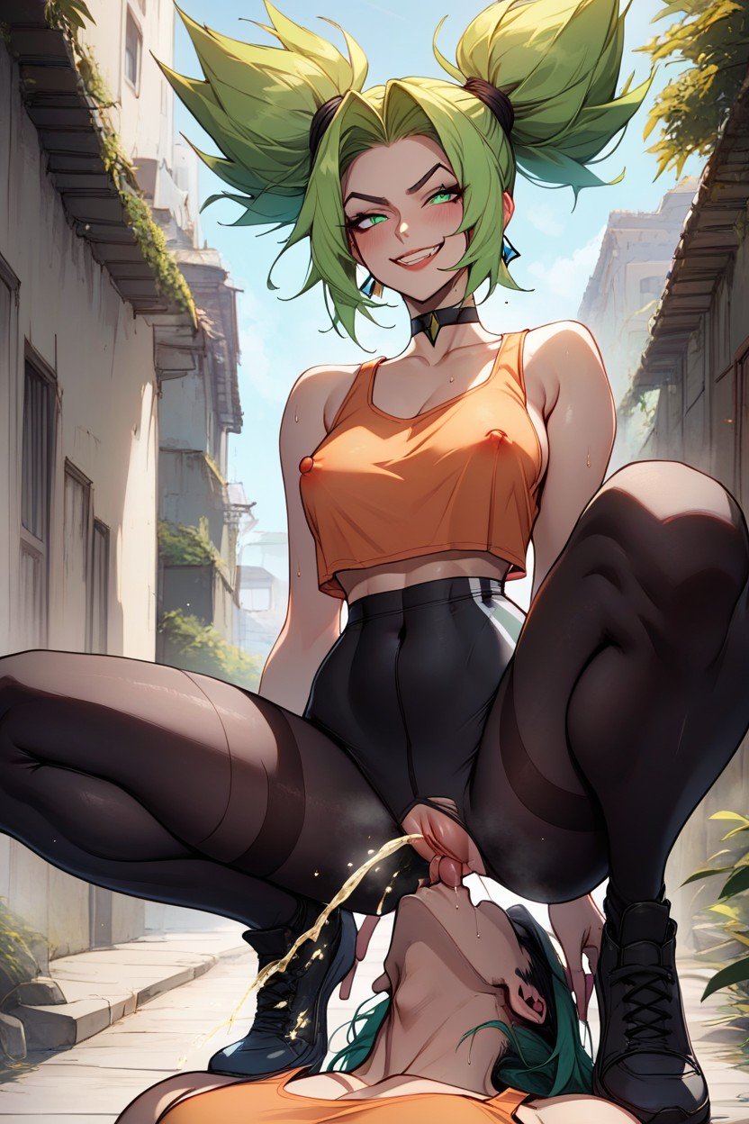 Corps Entier, Puffy Hyper Nipples, Black LeggingsPorno IA Hentai