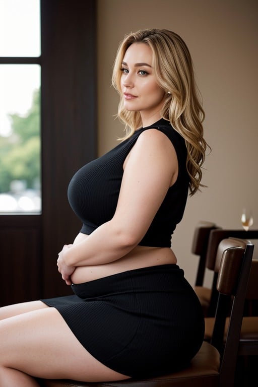 Natural Breast, Blonde Hair, Formfitting Black Dress Shemale AI Porn