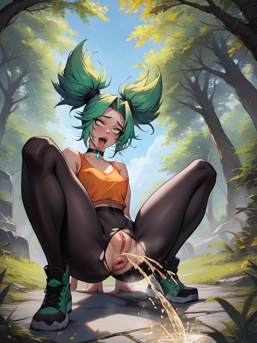 Night, Further Away, Emerald Green Side Ponytails Hentai AI Porn