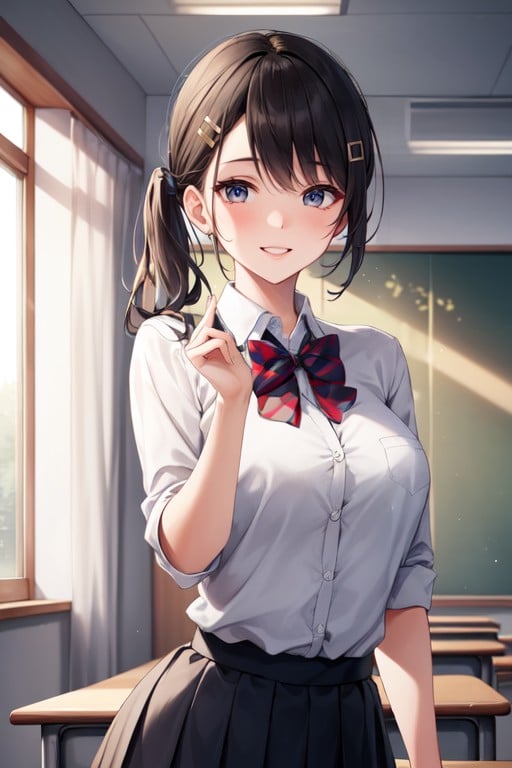 Woman, Pleated Skirt, Collared ShirtPorno AI