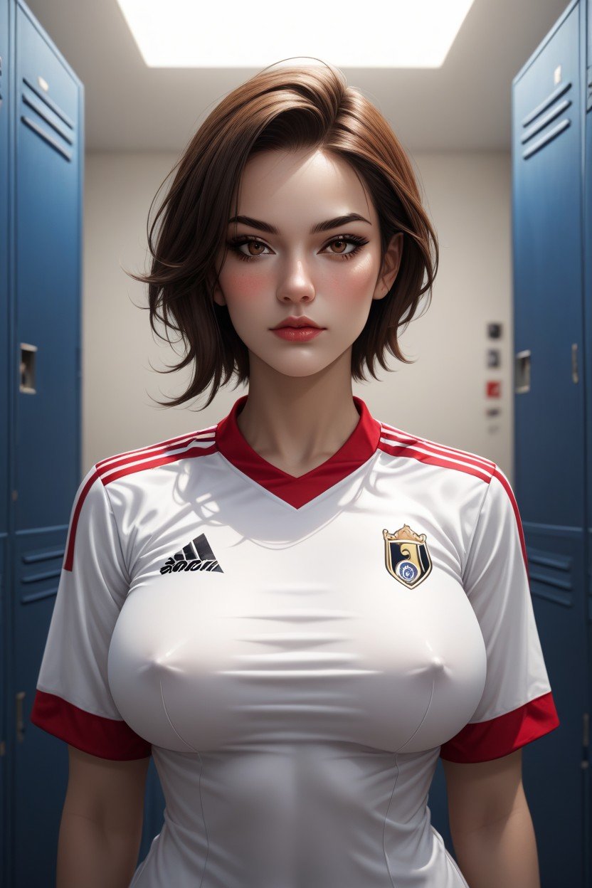 Wearing White Uniform With Red Stripes, Brown Eyes, Small Breast AI Porn