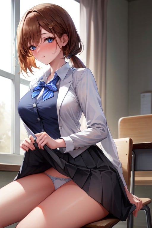 Pleated Skirt, Show Off Panty, 視聴者を見つめるAIポルノ