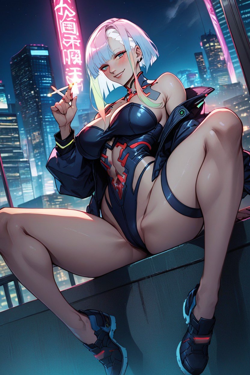 Cyberpunk, Blushing, Big BreastsAIポルノ