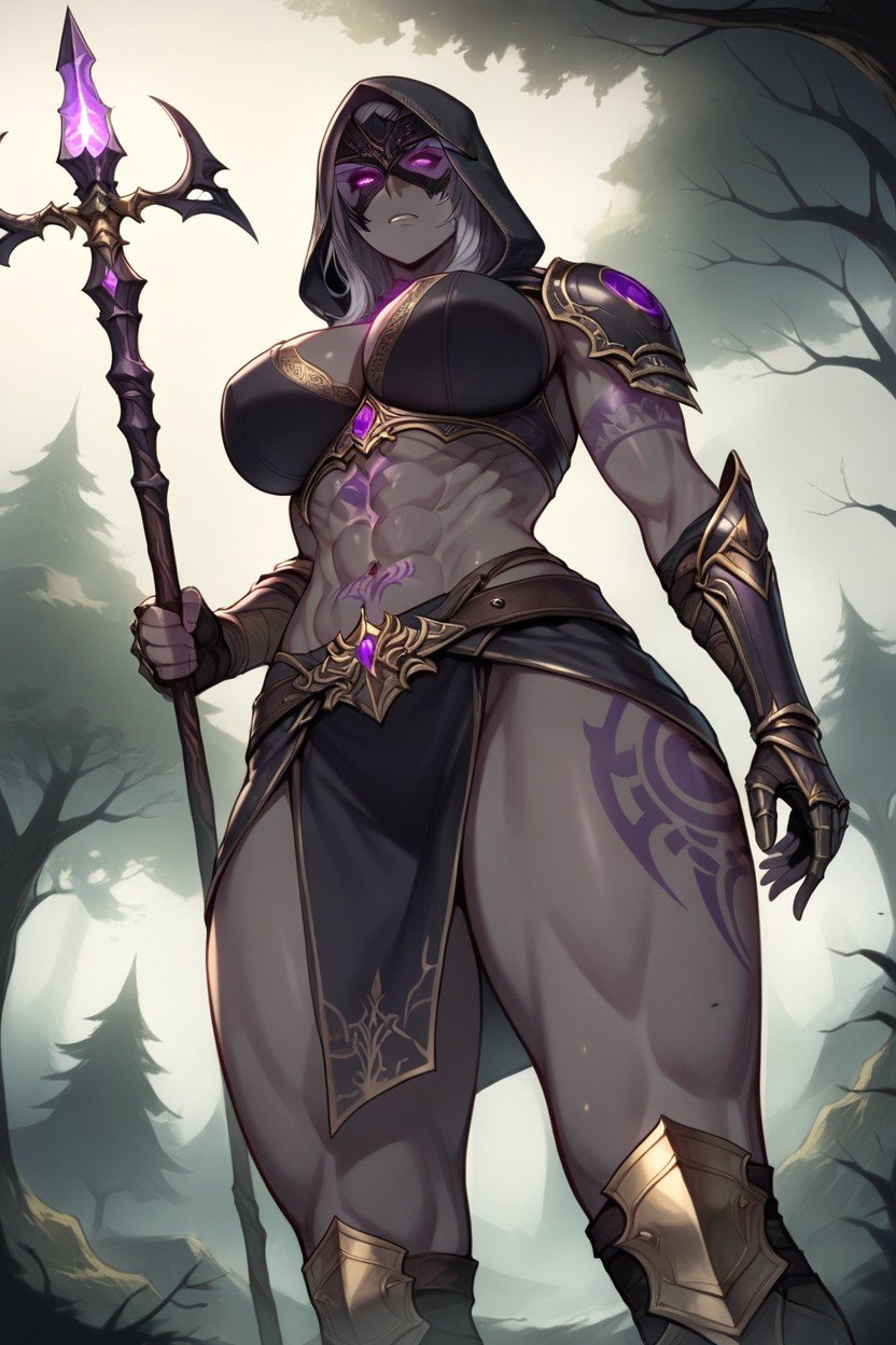 Holding A Staff With A Purple Gem, Gray Drake Skin, Gray SkinPorno IA Furry