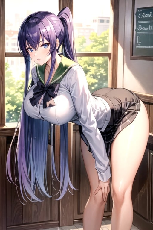 Cabelo Cinza, Busujima Saeko (high School Of The Dead), Chovendo Hentai IA pornografia