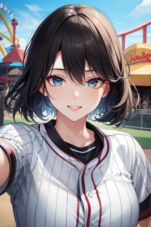 Baseball Uniform, Happy, Amusement Park AI Porn